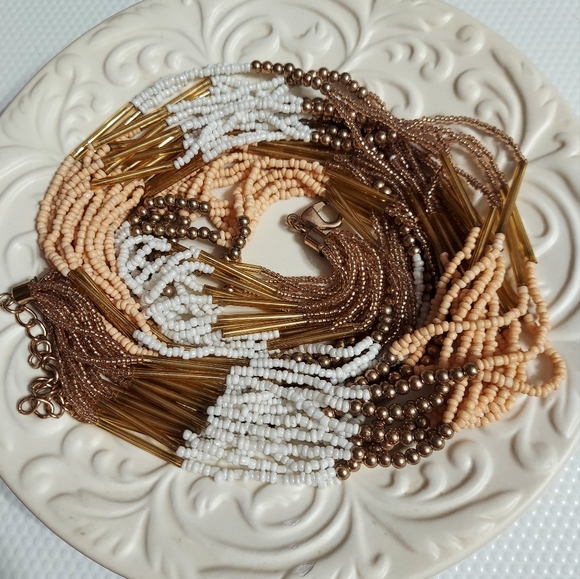 Aldo Jewelry - ALDO Gold Tone/Multi-Strand Seed Bead Waterfall Statement Necklace